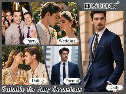HISDERN Men Floral Ties Woven Classic 3.4" Necktie Set Formal Tie Pocket Square for Wedding with Handkerchief Gift Box