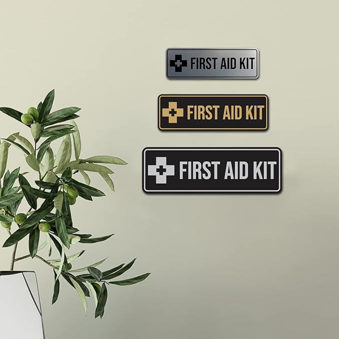 Standard First Aid Kit Sign (Brushed Silver) - Small (2 Pack)