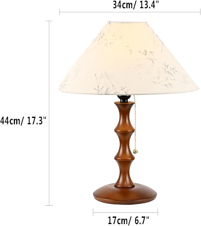 Retro Side Table Lamp Rustic Bedside Lamp with Pull Chain Switch and Linen Shade Farmhouse Nightstand Lamp Wood Desk Lamp for Bedroom Living Room Office Study