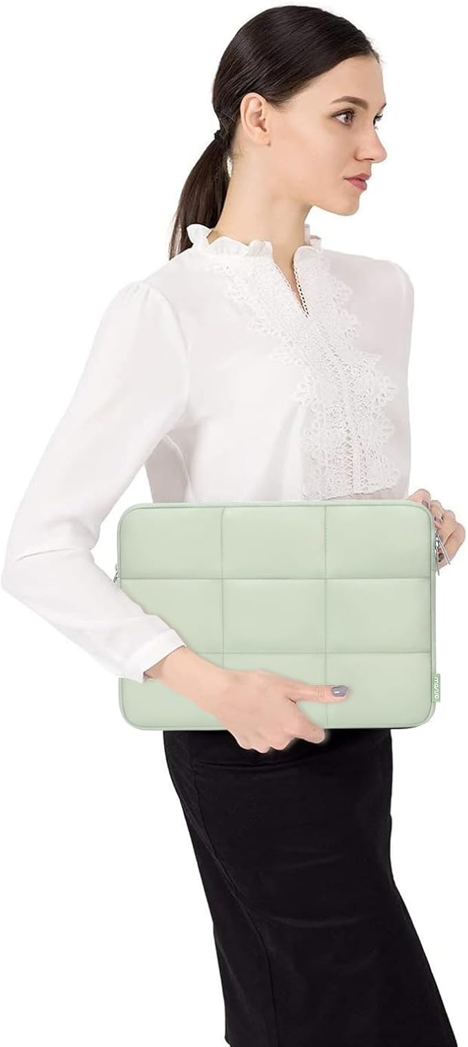 MOSISO 15-15.6 inch Laptop Case, 16 inch Puffy Laptop Sleeve Compatible with MacBook Pro 16 M4 M3 M2 M1, HP, Dell, ASUS, Lenovo Notebook, Rectangle Quilted Puffer Computer Bag for Women, Sage Green