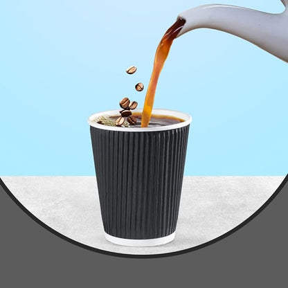 three leaf 9 Oz. Ripple Wall Cups, (Black) 900 Ct. Hot/Cold Cup For Coffee, Water, Tea, Juice, Picnic, Party, Travel And Events For Hotel and Motels (20 Packs Of 45)
