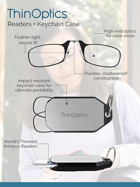ThinOptics Keychain Case and Readers Rectangular Reading Glasses