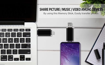 2-Pack 64GB USB C Flash Drive Dual Flash Drive Type C + USB A Memory Stick Jump Drive 2-in-1 Thumb Drive for Storage and Backup (64GB*2 Black&Blue)