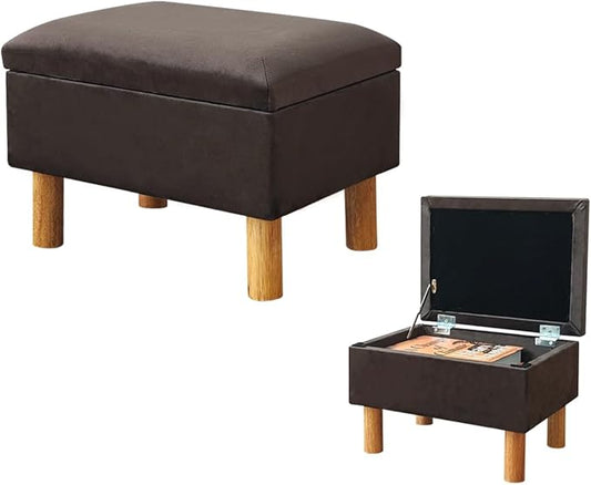 lumizone Small Ottoman with Storage Footstool Compact Foot Rest Stool for Living Room Under-Desk Entryway or Bedroom 10.63" Low-Height Storage Ottoman Cube Lightweight & Stylish (Brown)