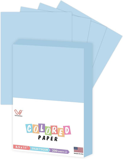 Woodlake Blue Copy Paper, Colored Printer Paper, 8.5 x 11”, 20 LB / 75 GSM Computer Paper, 200 Sheets, Multi-Purpose Pastel Paper, Made in USA