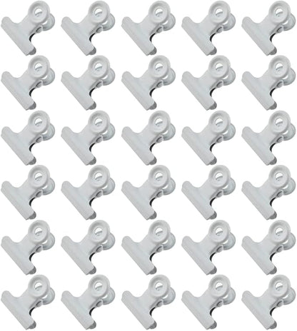 HAHIYO 0.87inch White Bulldog Clips Metal File Hinge Binder Clips Clamps Save Space Strong Spring Jaws Rock Solid Grip Book Lay Flat Deburred Edge for Hang Photos Wall Grid Dog Food 30PCS