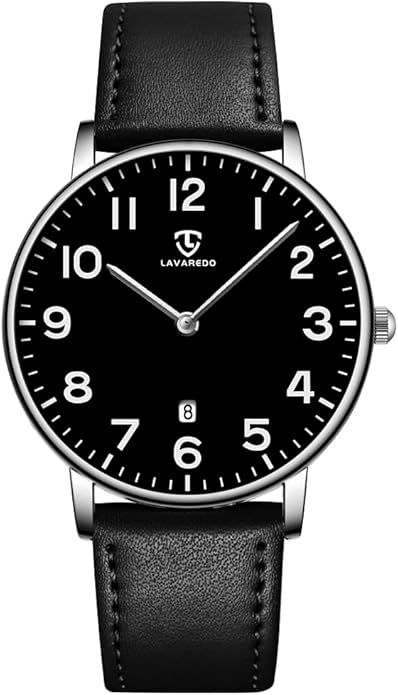 L LAVAREDO Watch for Men, Extremely Thin Mens Watches Minimalist Analog Men's Leather Wrist Watches with Time/Date, Birthday Gift for Men Boyfriend