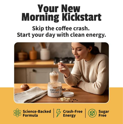 EarlyBird Energy Drink Powder - Morning Cocktail White Chocolate Mocha - Zero Sugar Electrolytes with Amino Acids - Electrolytes Powder & Caffeine Drink Mix for Morning Energy, Focus & Hydration - 45 Servings