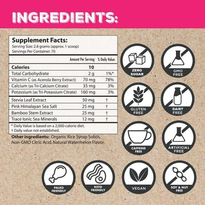 Superieur Electrolytes – Plant Based Electrolyte Supplement w/Sea Minerals for Hydration & Recovery – Keto Friendly, Non-GMO, Zero Sugar, Vegan Healthy Sports Drink Powder – Watermelon (70 Servings)