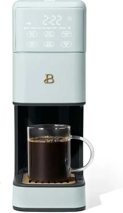 Beautiful Single Serve Coffee Maker with Built-In Burr Grinder, Hot or Iced, Pod-Free, 6 Brew Sizes, 3 Strengths, Touch Display, Reusable Filter, 64oz Reservoir, Slim Design (Hydrangea)