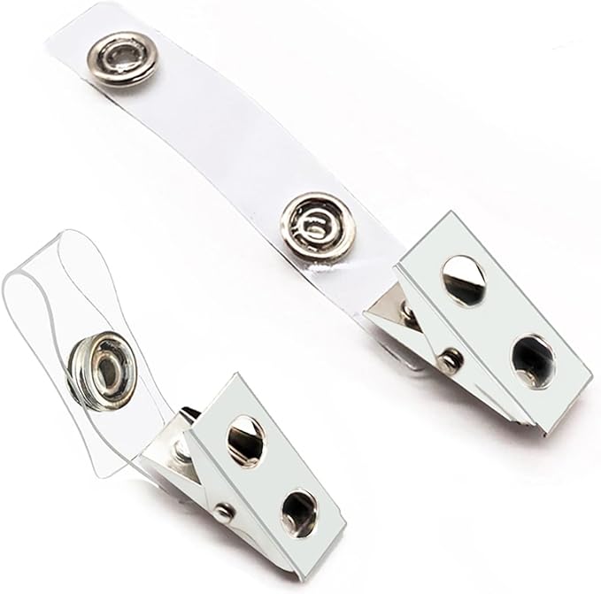 50Pcs Premium Metal Badge Clips with Clear PVC Straps for ID Cards, Badge Holders, Name Tags, Work Badges