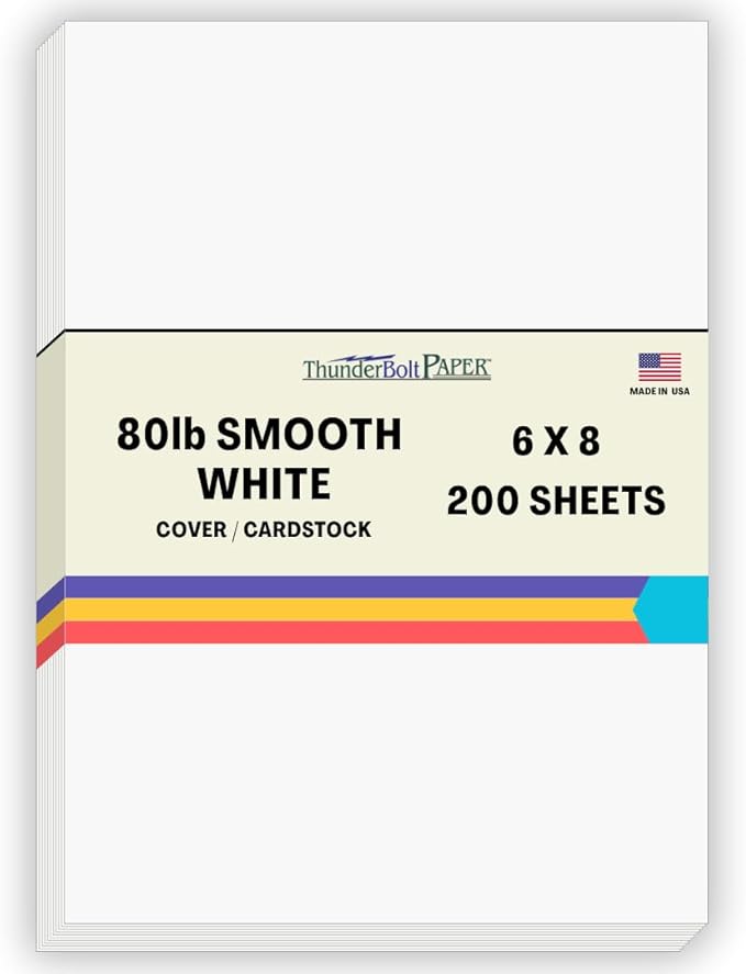 200 Bright White Smooth 80# Card Paper Sheets - 6" X 8" (6X8 Inches) 1" Frame Around 5X7 Card Size - 80 lb/Pound Cover Weight - Quality Paper - Consistency in Print - Smooth Finish