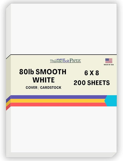 200 Bright White Smooth 80# Card Paper Sheets - 6" X 8" (6X8 Inches) 1" Frame Around 5X7 Card Size - 80 lb/Pound Cover Weight - Quality Paper - Consistency in Print - Smooth Finish