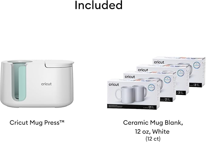 Cricut Mug Press + 12 Blank Mugs (12oz Each)