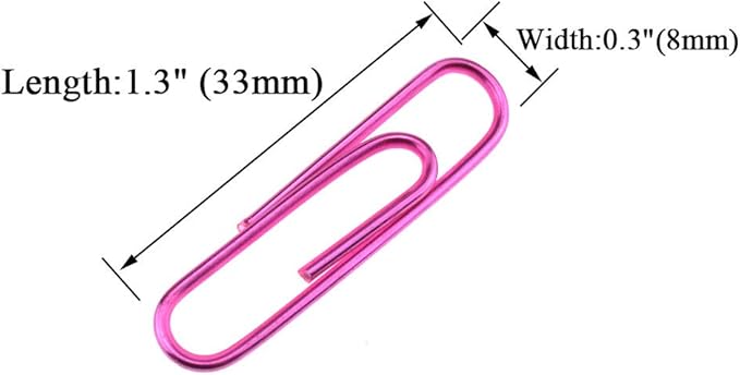 HAHIYO Paper Clips 1.3" (33mm) Length Pink Paperclips Vinyl Coated Prevent Scratching Tearing The Pages Sturdy for Bookmark Organize Home Office School 120 Pack