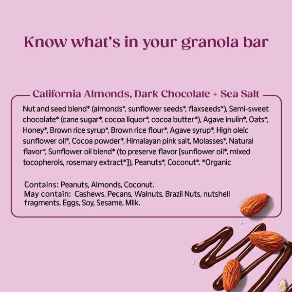 All In Snack Bars California Almond, Dark Chocolate + Sea Salt - Healthy Snack for Adults and Kids - Gluten Free - Organic - Non-GMO (6 Pack)