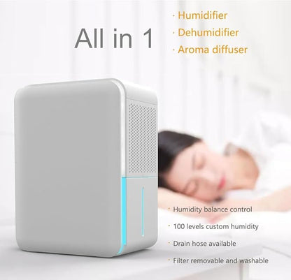 3 in 1 Dehumidifier, Humidifier & Aroma Diffuser with Air Combo One - 39Oz, Small Auto Purifier Humidity Control Quiet 27db Multifuctional Colorful Mist,for Bedroom/Bathroom/Bome/Basement(350 sq.ft)