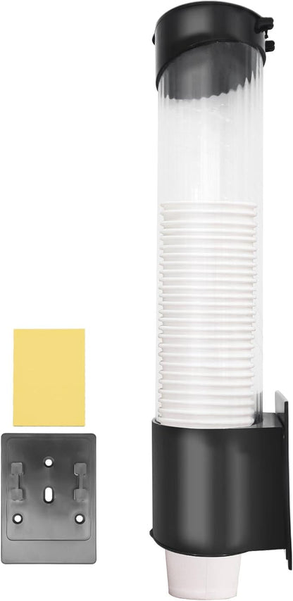 Disposable Paper Cup Dispenser，Water Cooler Pull Type Cup Holder，Pull-Type Paper Cup Holder with Adhesive and Screws（Black）