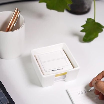 Ceramic Sticky Note Holder, 3 x 3" Sticky Note Dispenser, Notepad Holder for Desk, Office Essentials Organizer (White)