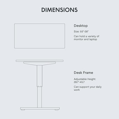 FLEXISPOT EN1 Whole-Piece Standing Desk, 55 x 28 Inches Electric Stand Up Desk for Workstation and Home Office (Black Frame + 55" White Top, 2 Packages)