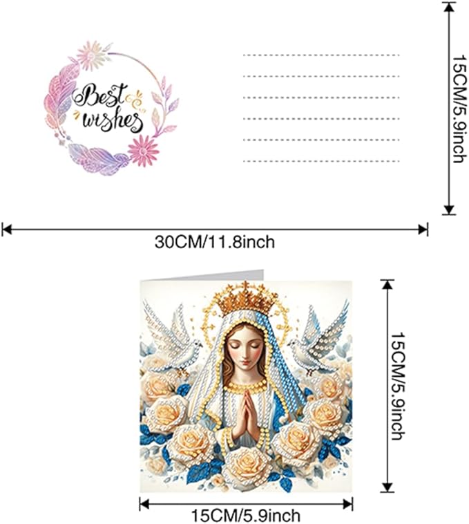 6PCS Diamond Art Painting Greeting Card Set, Faith Pattern DIY Cards with Envelopes for Xmas Birthdays Special Occasion Blessing