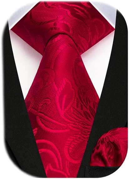 HISDERN Men Floral Ties Woven Classic 3.4" Necktie Set Formal Tie Pocket Square for Wedding with Handkerchief Gift Box