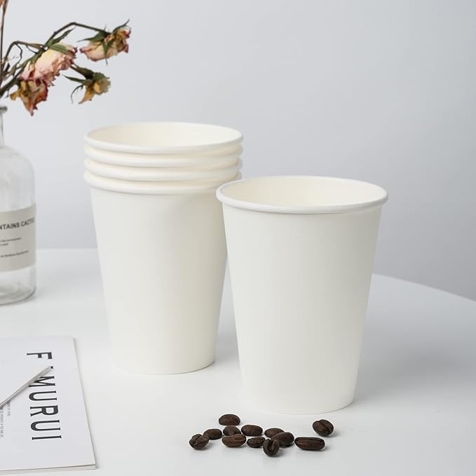 YEEHAW 12 oz 500 Pack Disposable Paper Coffee Cups, Bulk White Hot to Go Cups for Hot Coffee, Hot Liquid, Chocolate, Juice, Hot Beverage Drinkings, Ideal for Cafes, Bistros, Office and Family