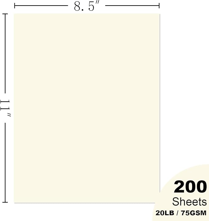 Woodlake Cream Copy Paper, Colored Printer Paper, 8.5 x 11”, 20 LB / 75 GSM Computer Paper, 200 Sheets, Multi-Purpose Pastel Paper, Made in USA
