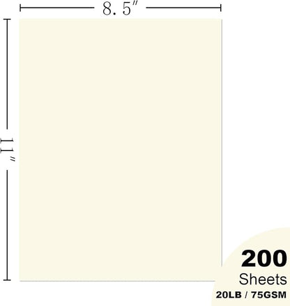 Woodlake Cream Copy Paper, Colored Printer Paper, 8.5 x 11”, 20 LB / 75 GSM Computer Paper, 200 Sheets, Multi-Purpose Pastel Paper, Made in USA