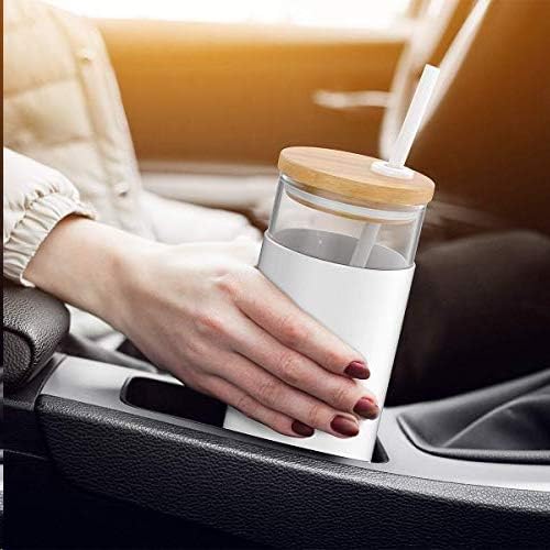 Tronco 20 oz Glass Tumbler with Lid and Straw, Iced Coffee Cup and Smoothie Cup with Bamboo Lids & Protective Silicone Sleeve, Dishwasher Safe, BPA-Free, Glass Cup 8 Pack