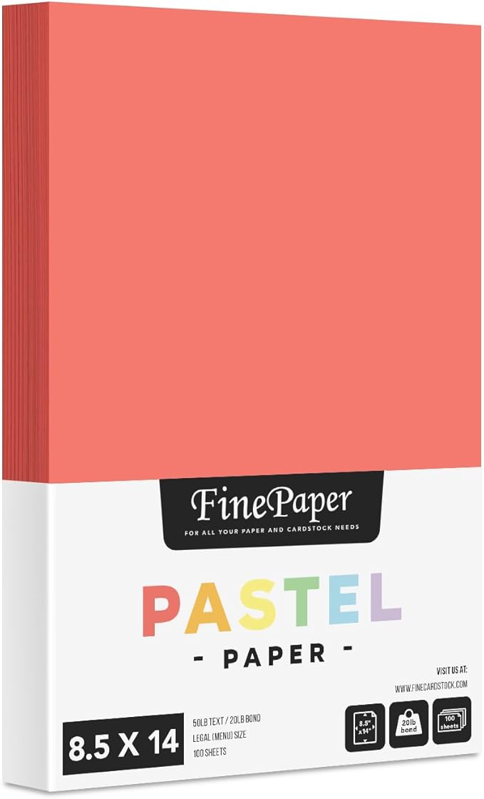 Salmon Pastel Colored Menu Paper - 8.5" x 14" (Legal Size) - For Documents, Announcements, Menus Arts and Crafts | Bulk Pack of 100 Sheets