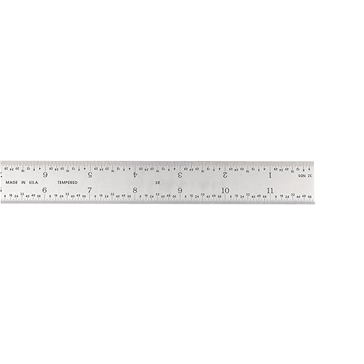 PEC Tools 12-Inch Rigid Metal Ruler, High-Quality Carbon Steel with Satin Chrome Finish, 3R Graduation (1/32", 1/64", 1/10", 1/50"), Fully Hardened and Tempered, Made in USA