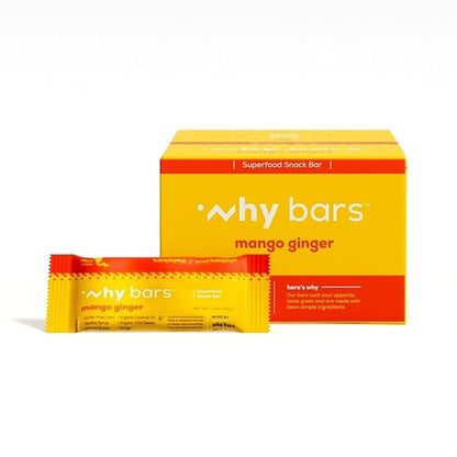 Why Bars, Protein Bars, Mango Ginger, 2.04 Ounce Bars (Pack of 12 Protein Bars) - Protein Bar Superfood, Gluten Free, Non GMO, Organic, Vegan, Simple Ingredients