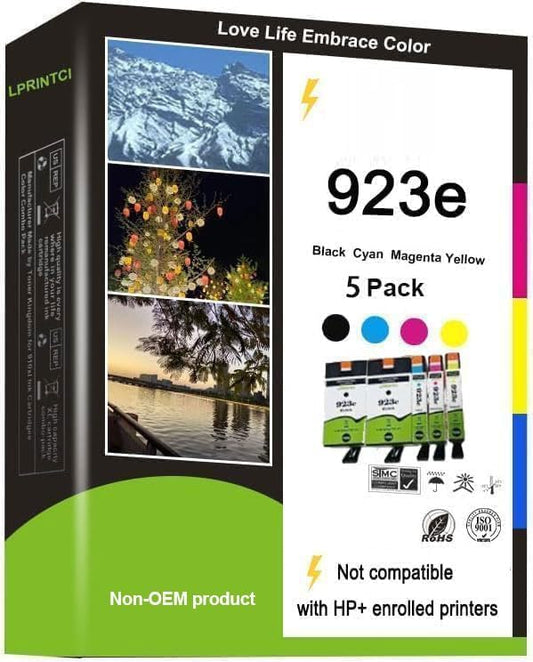 High Pages 923 923e Ink Cartridges Use for HP Printers OfficeJet Pro 8130 8135e 8138e 8139e 8120 8123 8122e OfficeJet Pro 8135e and 8139e Wireless All-in-One 5-Pack (Cyan Magenta Yellow 2 Black)