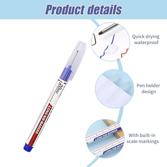 5PCS Long Head Deep Hole Marker Pens, 20mm Deep Reach Markers, Waterproof Construction Markers Marking Tool, Long Nose Marker, Permanent Markers Carpenter Ink Marker Pens, Metal Marking Pen (Mix6PCS)