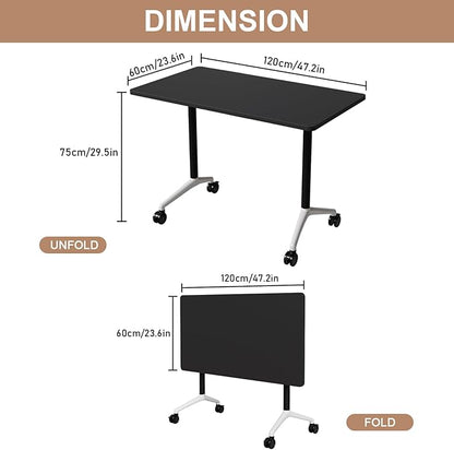 Folding Conference Table, Conference Room Tables Foldable Large Meeting Seminar Table on Wheels,Flip Top Boardroom Training Tables for Office, Classroom,Meeting (12, Black, 47.2in)
