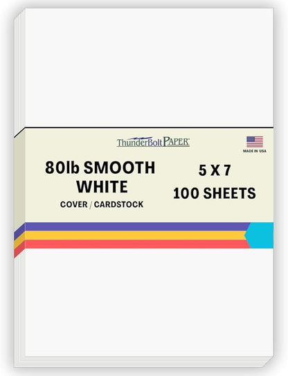 100 Bright White Smooth Card Paper Sheets - 80# Cover Weight - 5" X 7" (5X7 Inches) Photo|Card|Frame Size - 80 lb/Pound Quality Paper for Consistency in Print as a Result of The Smooth Finish