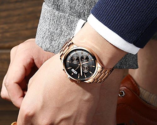 CRRJU Men's Fashion Stainless Steel Watches Date Waterproof Chronograph Wristwatches,Black Steel Band Waterproof Quartz Watch for Men