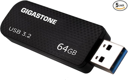 GIGASTONE 64GB Flash Drive (5 Pack) Z30 USB 3.2 Gen 1, 80MB/s Ultra Fast, Keychain Loop, Carbon Fiber Style, Push-Pull Design, Data Storage, Backup for PC/Mac/TV/Car, USB 2.0/3.0/3.1 Compatible