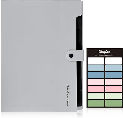SKYDUE Accordion File Organizer, 8 Pockets Expanding File Folders, Portable Document Paper Organizer, Home College School Office Supplies, Letter Size Gray