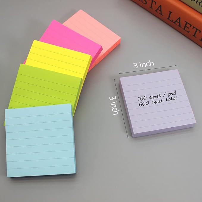 Pop Up Sticky Notes 3x3, Easy Post Pop Up Notes Refill, Lined Accordion Style Self-Sticky Note Pads,600 Sheet Assorted Color Sticky Notes with Lines, School & Office Accessories