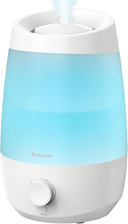 BREEZOME Humidifiers for Bedroom, 2.5L Humidifiers for Home, 250ml/h Mist Output, 7 Adjustable LED,25hrs Essential Oil Diffuser, 25dB Top Fill Ultrasonic Humidifier for Baby and Indoor Plants, White