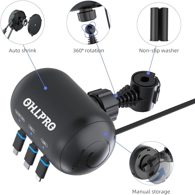 OHLPRO 3-in-1 Retractable Backseat Car Charging Station, 36W Fast Car Charger for All Phones (iPhone, Samsung), Ideal for Lyft, Turo, Uber, Taxi, Rideshare, Customer Charging Dock Attach to Headrest