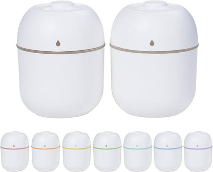 2 Pcs 220ML Small Diffuser Humidifier, Mini Aromatherapy Diffuser for Home, Office, Bedroom, Spa, Yoga Room, Car Air Humidifier with 5 Color Light, Timer, Auto Shut-Off, 2 Mist Modes -White