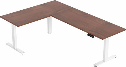 VIVO Electric 78 x 55 inch Square Corner Memory L Shaped Stand Up Desk, Dark Walnut Table Top, White Frame, Corner Height Adjustable Workstation, 3E-S Series, DESK-KIT-3E5SWD
