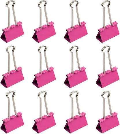JAM PAPER Colorful Binder Clips - Large - 1 1/2 Inch (41 mm) - Pink Binderclips - 12/Pack