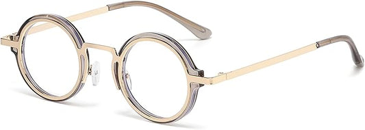 Onrtry Fashion Small Round Blue Light Blocking Glasses for Women Men Metal Frame Eyewear Glasses
