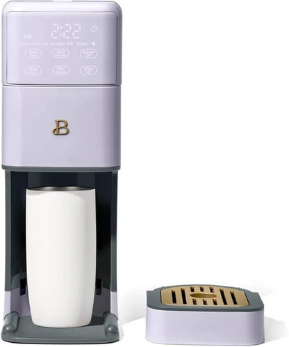 Beautiful Perfect Grind Programmable Single Serve Coffee Maker with Touch-activated Display, Programmable and Integrated Burr Grinder, 64oz Water Reservoir (Lavender)