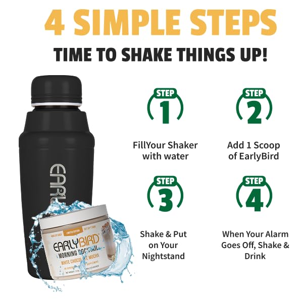 EarlyBird Energy Drink Powder - Morning Cocktail White Chocolate Mocha - Zero Sugar Electrolytes with Amino Acids - Electrolytes Powder & Caffeine Drink Mix for Morning Energy, Focus & Hydration - 45 Servings