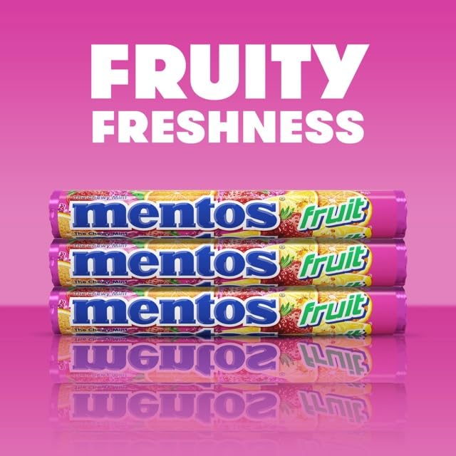 Mentos Holiday Chewy Candy Mint Roll, Fruit, Candy for Christmas Stocking Stuffers for Adults & Kids, Party, Concessions, Office, Non-Melting, 14 Count (Pack of 15) - Packaging May Vary